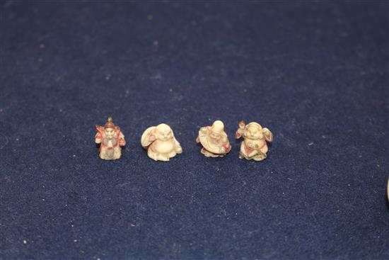 Three Chinese ivory cups, Republic period and four Japanese miniature ivory figures of immortals